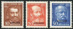 1932, 50 J. Gotthardbahn, die 3 Werte mit Aufdruck "SPECIMEN" ohne ...