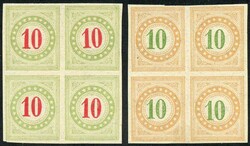 1883, 10 C. fahlgrün und braunorange, beide Farbproben in ...