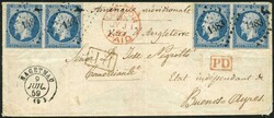 FRANCE, 1859/60, -.80, HAGETMAU, weisses Briefcouvert mit 2 Paaren 20 ...