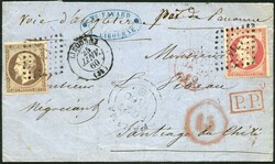 FRANCE, 1859/60, -.80, HAGETMAU, weisses Briefcouvert mit 2 Paaren 20 ...