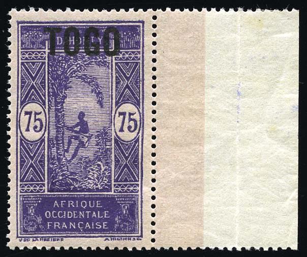 75c. Without the number 60 of the overload. Sheet margin. Very Fine. ...