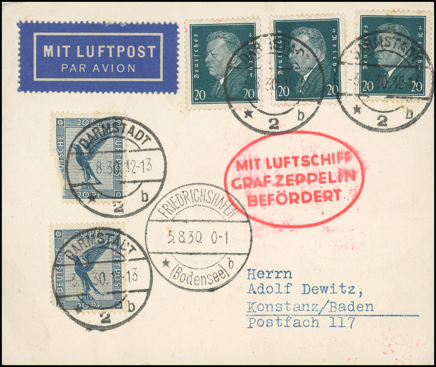 Airmail. Zeppelin LZ 127. Graf Zeppelin. 3 intra-German flights from ...