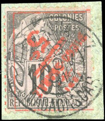 5 on 10c. black or lilac. Reversed overload. cancelled on small ...