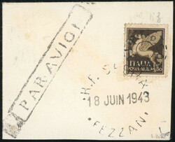 Airmail. 0.50 on 50c. sepia cancelled on fragment of letter stamped ...
