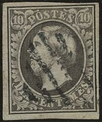 10c. grey of the 11th printing (25.9.1858) cancelled rectangular 9 ...