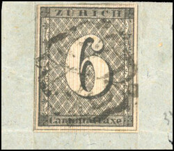 6Rp. ZURICH. Vertical Imperforate Lines. Nice margins. cancelled ...