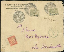 1pi. on 2pa. olive x 2 cancelled on letter to DARDANELLES - TURKEY. ...