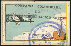 Airmail. 10c. yellow, blue, red, brown and black. cancelled on small ...