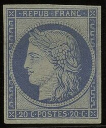 20c. light blue. Reprint Granet. Very Fine. (Estimate 500€)