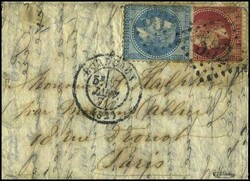 20c. + 80c. Lauré obl. GC 532 s/lettre frappée du CàD de BORDEAUX ...