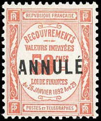 Tax stamps. 50c. Red-orange tax. Overload CANCELLED. Superfine. ...