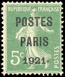 5c. green. PARIS 1921 POSTS. Superfine. (Estimate 500€)