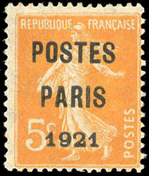 5tsp. orange. PARIS 1921 POSTS. Superfine. (Estimate 1500€)