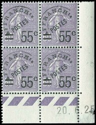 55c. on 60c. Purple Sower. Block of 4. Dated corner. Serration open ...