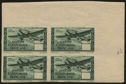 Airmail. Block of 4. Imperforate. Corner sheet margin with no value ...