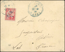 +5c. on 10c. red cancelled on letter stamped with the beaded Post ...