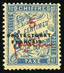 Tax stamps. 5c. blue. Double overload. Very Fine. (Estimate 310€)