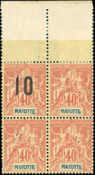 10 on 40c. red-orange holding 3 non-overprinted stamps in block of 4. ...