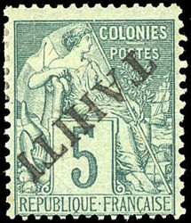 5c. green. Variety overload inverted oblique from top to bottom. Very ...