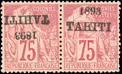 75c. rose. Pair. Reversed overload holding to normal. Superfine. ...