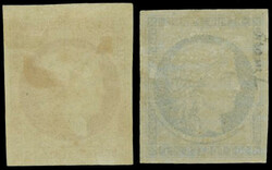 10c. bistre-jaune + 20c. blue. Reprint Granet. Imperforate. Superfine ...