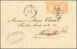 LATAKIA. Pair 40c. Perforated cancelled GC 5091 on complete letter ...