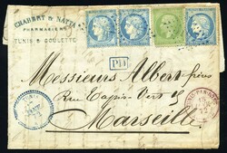 TUNIS. 5c. Empire + 3 (1 copy def.) x 25c. Ceres cancelled GC 5107 in ...