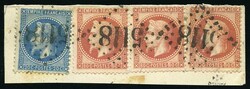 YOKOHAMA. 80c. Lauré x 3 + 20c. Lauré cancelled GC 5118 on petit ...
