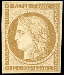 10c. bistre-jaune. Very Fine. (Estimate 3200€)
