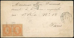 CUBA. Pair of the 40c. orange cancelled lozenge on letter stamped ...