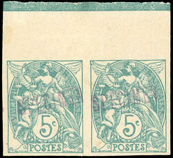 5c. Type White Green. Pair. "SPECIMEN" overload in purple. ...