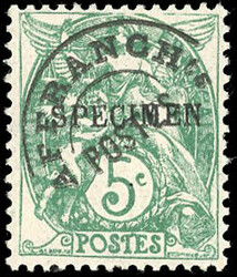 INSTRUCTIONAL COURSE. N°41-CI1. 5c. Type White Green. "SPECIMEN" ...