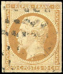 10c. bistre-jaune. Cancelled big points. Very Fine. (Estimate 950€)