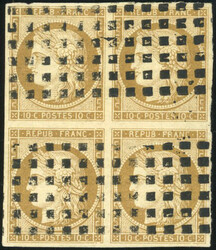 10c. bistre-jaune. Block of 4. Cancelled big points. Very Fine. ...