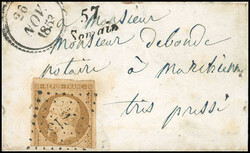 10c. bistre-jaune (truncated under the neck, to deceive the postman) ...