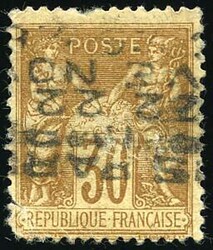 30c. brown. Reversed horizontal overload of 22 November 1893. Small ...