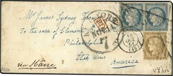 10c. bistre-yellow + pair of 25c. blue cancelled endless grid on ...