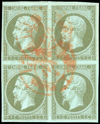 1tsp. olive. Block of 4. cancelled red stamp of the Imprimés de ...