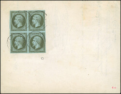 1c. olive, block of 4, cancelled on print dated 1861 stamped with the ...