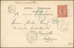 25c. black or pink + 15c. vermilion cancelled on postcard ...