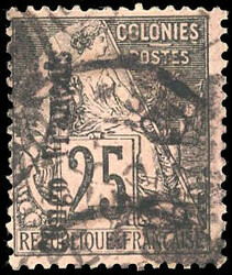 5c. on 25c. black or pink. Vertical overload. cancelled Very Fine. ...