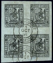 5c. grey-black. Block of 4. cancelled Post mark DIEGO SUAREZ 3 ...