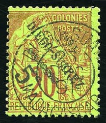 5c. on 10c. black or lilac. + 5c. on 20. brick or green. cancelled ...