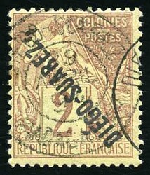 2c. Lilac-brown on straw. Reversed overload. cancelled Very Fine. ...