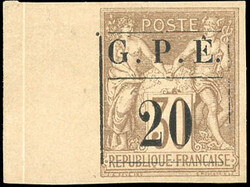 20 on 30c. brun. Variété accent grave sur le "E". Sheet margin. ...