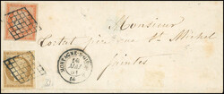 10c. bistre-jaune + 40c. orange cancelled grille on letter stamped ...