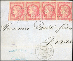 Timbres de Colonies Générales n°10. 80c. rose, baImperforatee de 4 ...