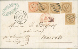 10c. Aigle dont une paire avec timbre couché + 40c. vermillon ...