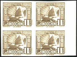 1c. Sepia. Imperforate. Block of 4. Sheet margin. SuperFine. ...