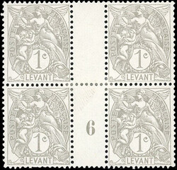 1c. Type Blanc gris. Papier X. Bloc de 4 avec millésime 6. Rare car ...